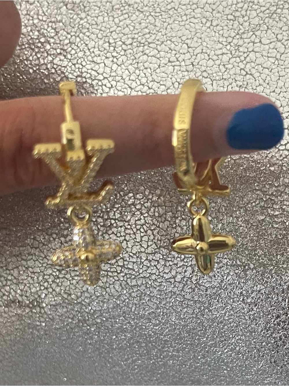 Petite LV Earrings w/Hanging Charm - Picture 2 of 3